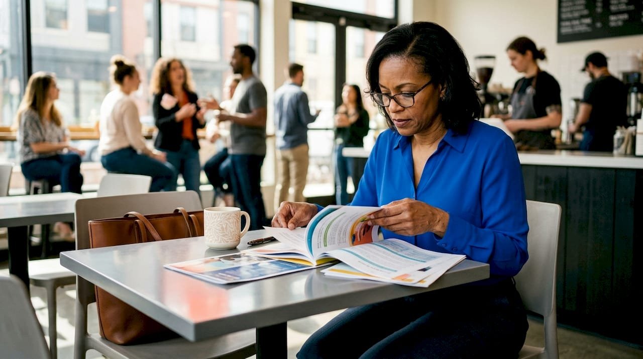 Fractional executive reviewing multiple client reports