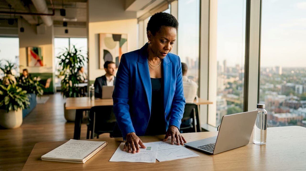 Business leader reviewing innovation documents