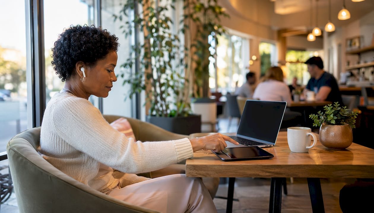 Professional woman working remotely as virtual executive