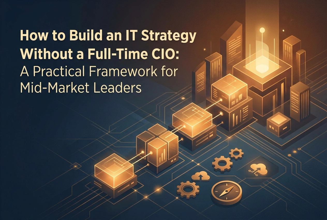 Professional header image for step-by-step guide: How to Build an IT Strategy Without a Full-Time CIO: A Pr...