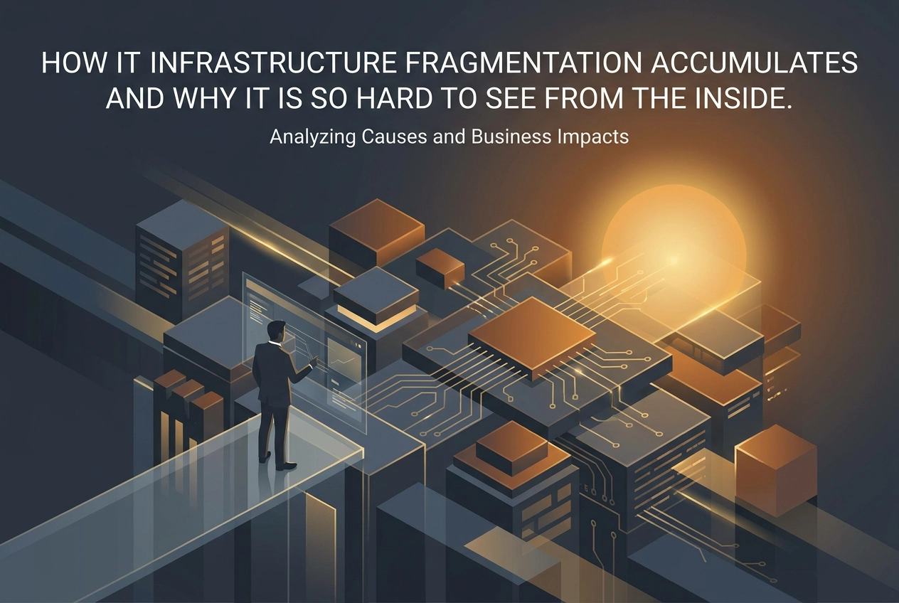 Professional header image for industry analysis: How IT Infrastructure Fragmentation Accumulates and Why I...